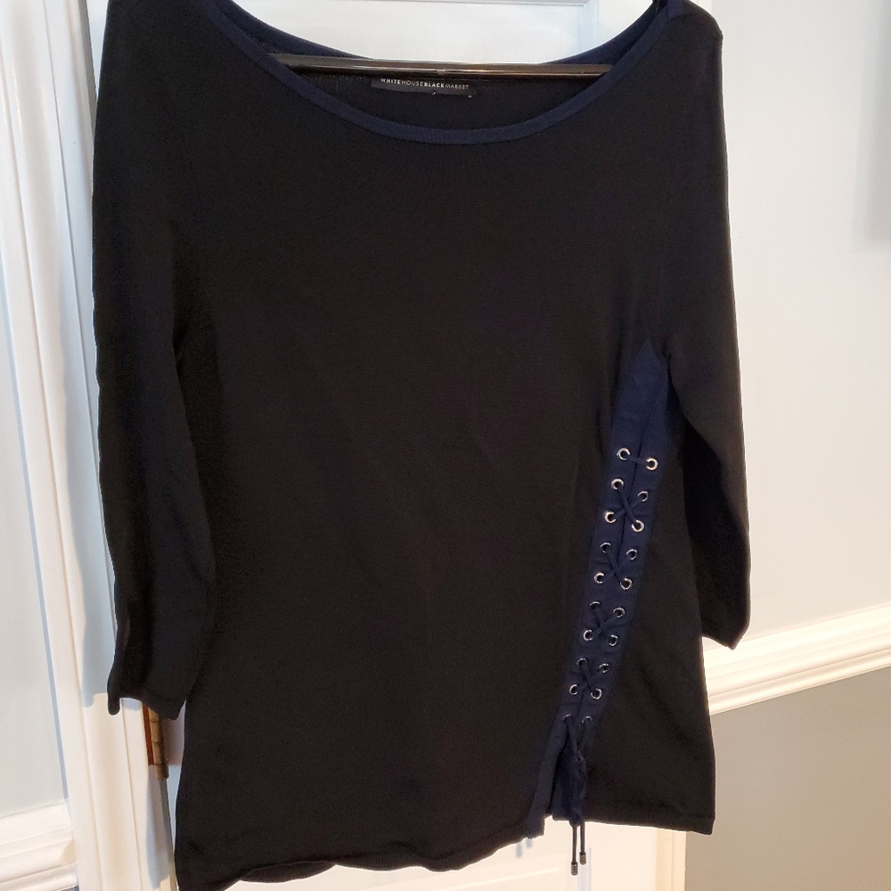 White House Black Market Black Asymmetric Laced top size large